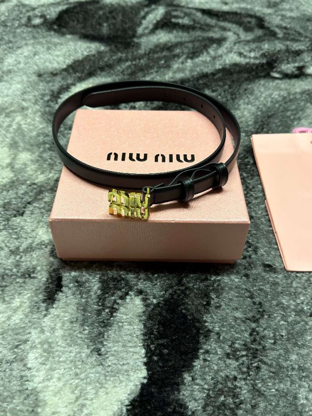 MIU MIU Black And Gold Leather Womens Belt 95 CM